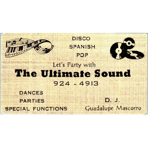 The Ultimate Sound D.J. Guadalupe Mascorro Vintage Business  The Ultimate Sound D.J. Guadalupe Mascorro Vintage Business Card SD8-B12